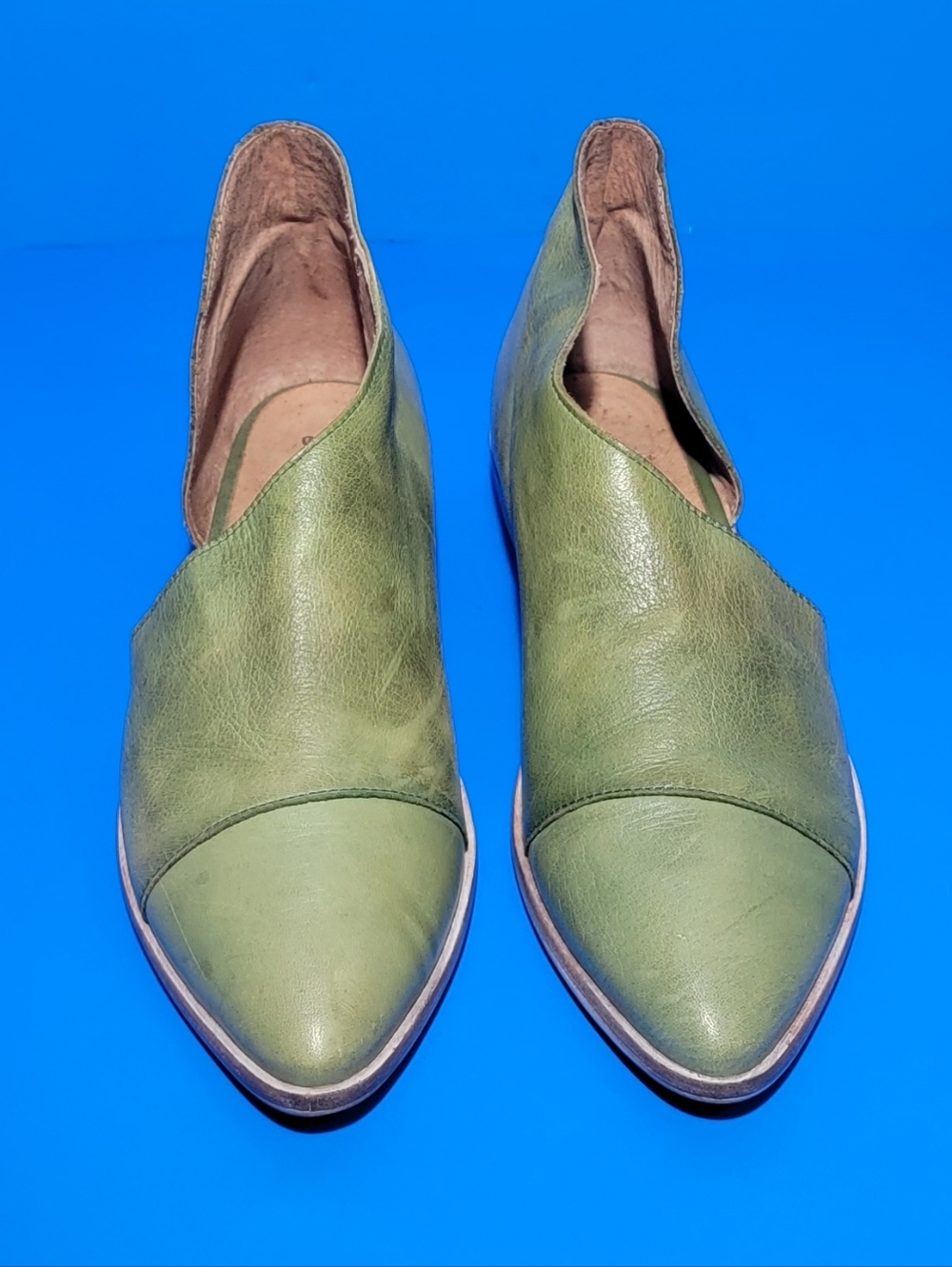 Free People Royale D’orsay Green Leather Pointed Toe Flats Women’s Shoes Size 39
